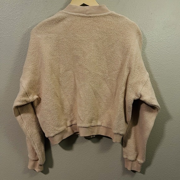 Cupshe Oversized Cropped Teddy Cardigan 100% Cotton Beige V Neck Beach Size M - Picture 4 of 7